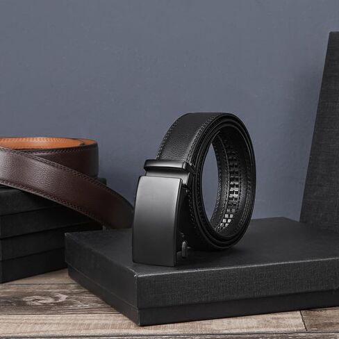 Mens Belt Leather Ratchet Belt For Men Dress and Casual with Adjustable Buckle, Trim to Fit in Saudi Arabia