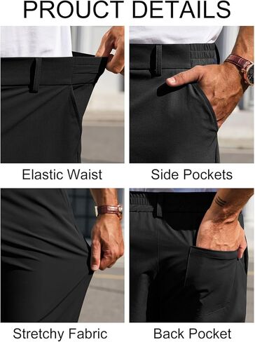 Mens Stretch Golf Pants Casual Slim Fit Dress Pants Elastic Waist Work Tapered Cropped Trousers Black in Saudi Arabia