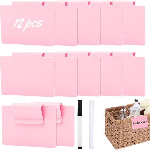 13PCS Basket Labels Clip On Set,Include 12Pcs Clip Label Holder Removable Pantry Basket Labels and A Black Chalk Markers,Plastic Bin Labels Clips for Organizing Box,Kitchen,Linen Closet(White) in Saudi Arabia