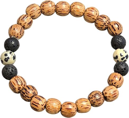 BlueRica Handcrafted Natural Mixed Gemstones & Palm Wood Beaded Stretch Bracelet in Saudi Arabia