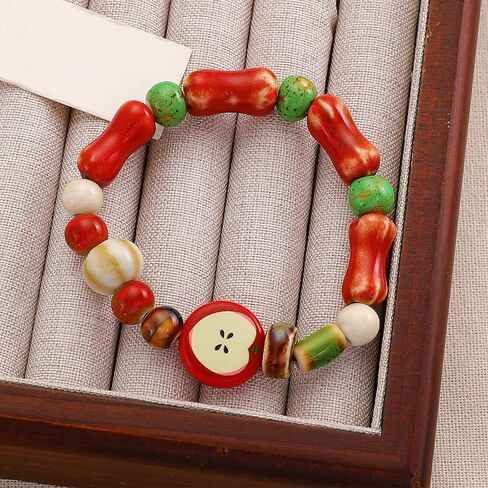 3Pcs Fruit Ceramic Bracelet for Women Cute Red Green Multicolour Beads Bracelet Stackable Stretchy Beaded Multilayer Friendship Bracelets Boho Fruit Jewelry Accessories in Saudi Arabia