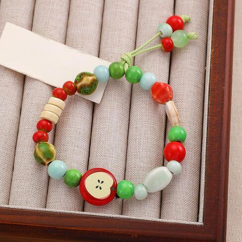 3Pcs Fruit Ceramic Bracelet for Women Cute Red Green Multicolour Beads Bracelet Stackable Stretchy Beaded Multilayer Friendship Bracelets Boho Fruit Jewelry Accessories in Saudi Arabia