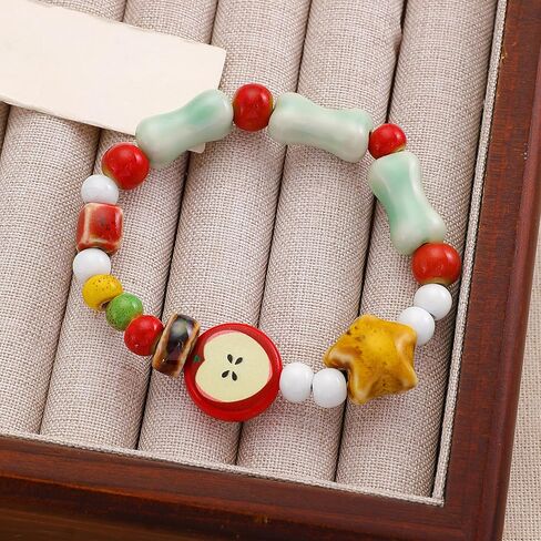 3Pcs Fruit Ceramic Bracelet for Women Cute Red Green Multicolour Beads Bracelet Stackable Stretchy Beaded Multilayer Friendship Bracelets Boho Fruit Jewelry Accessories in Saudi Arabia