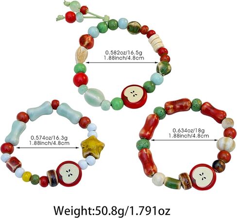 3Pcs Fruit Ceramic Bracelet for Women Cute Red Green Multicolour Beads Bracelet Stackable Stretchy Beaded Multilayer Friendship Bracelets Boho Fruit Jewelry Accessories in Saudi Arabia