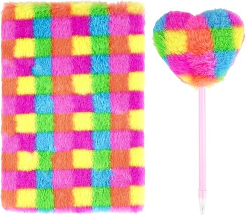 Plush Notebook, Fluffy Notebook Set, Rainbow Plush Notebook Diary, for Girls Teens Fuzzy Journal Writing Pad A5 Lined 160 Pages (1Set, Horizontal Rainbow) in Saudi Arabia