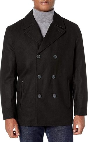 LONDON FOG Men's Wool Blend Double Breasted Pea Coat in Saudi Arabia