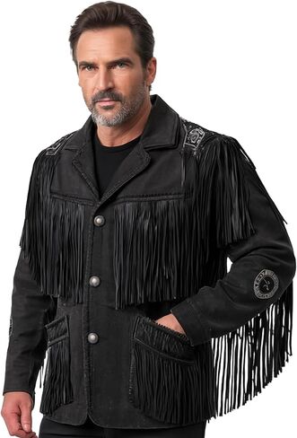 Cowboy Leather Jackets for Men - Western Style Vintage Jacket Handcrafted Fringe Coat Native American in Saudi Arabia