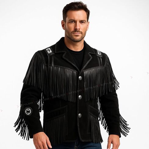 Cowboy Leather Jackets for Men - Western Style Vintage Jacket Handcrafted Fringe Coat Native American in Saudi Arabia