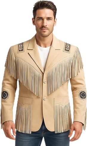 Cowboy Leather Jackets for Men - Western Style Vintage Jacket Handcrafted Fringe Coat Native American in Saudi Arabia