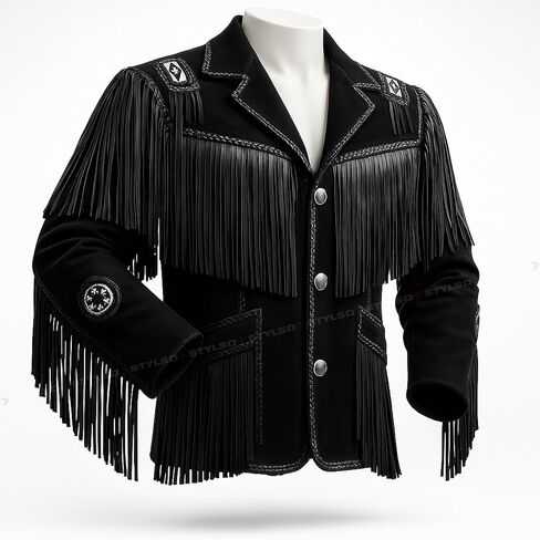 Cowboy Leather Jackets for Men - Western Style Vintage Jacket Handcrafted Fringe Coat Native American in Saudi Arabia