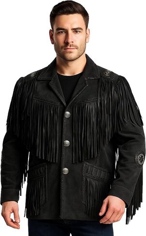 Cowboy Leather Jackets for Men - Western Style Vintage Jacket Handcrafted Fringe Coat Native American in Saudi Arabia