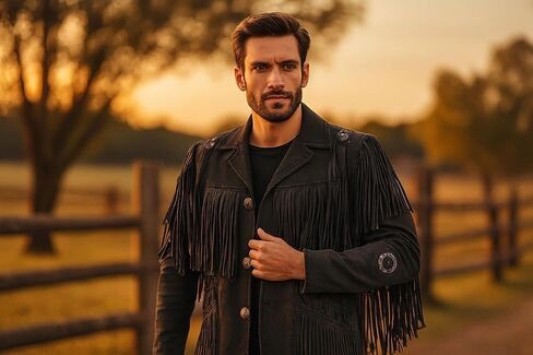 Cowboy Leather Jackets for Men - Western Style Vintage Jacket Handcrafted Fringe Coat Native American in Saudi Arabia