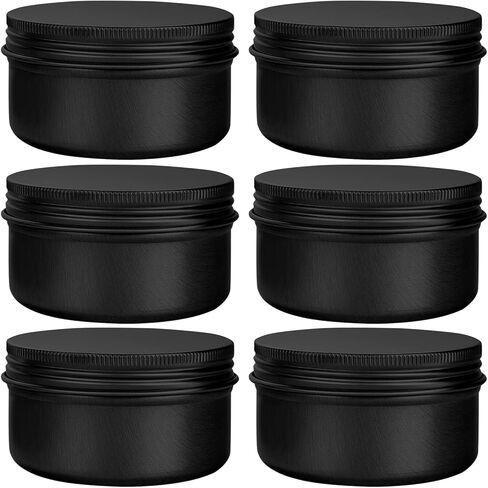 6 Pack 4 oz Aluminum Tins Airtight Storage Tins Containers Bulk Tins with Screw Lids for Kitchen, Storing Spices, Candies, Lip Balm, Salve,Black in Kuwait