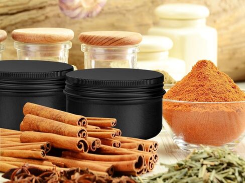 6 Pack 4 oz Aluminum Tins Airtight Storage Tins Containers Bulk Tins with Screw Lids for Kitchen, Storing Spices, Candies, Lip Balm, Salve,Black in Kuwait