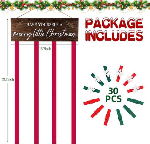 Christmas Card Holder Display, Wooden Xmas Hanging Picture Holder with 30 Photo Clips, Merry Little Card Display Farmhouse Wall Door (Brown) in Saudi Arabia