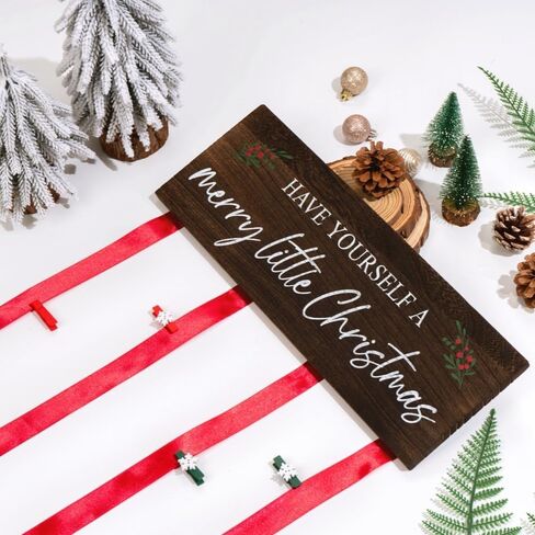 Christmas Card Holder Display, Wooden Xmas Hanging Picture Holder with 30 Photo Clips, Merry Little Card Display Farmhouse Wall Door (Brown) in Saudi Arabia