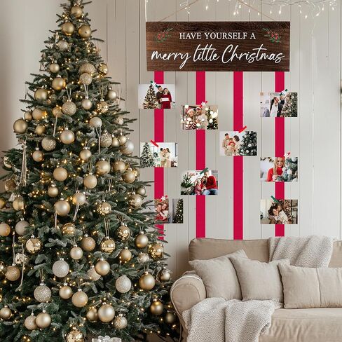 Christmas Card Holder Display, Wooden Xmas Hanging Picture Holder with 30 Photo Clips, Merry Little Card Display Farmhouse Wall Door (Brown) in Saudi Arabia