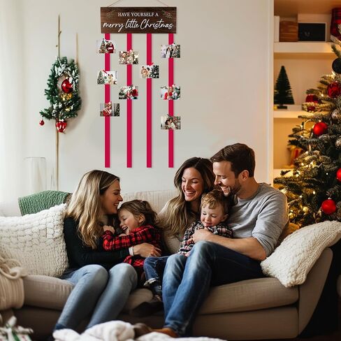 Christmas Card Holder Display, Wooden Xmas Hanging Picture Holder with 30 Photo Clips, Merry Little Card Display Farmhouse Wall Door (Brown) in Saudi Arabia