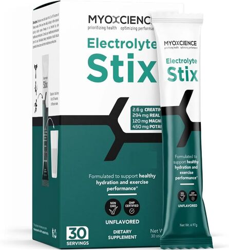 MYOXCIENCE Electrolyte STIX | Creatine Electrolyte Powder | Recovery from Exercise & Muscle Development w/Real Salt (Unflavored) (Stix 30 ct) in Kuwait