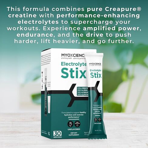 MYOXCIENCE Electrolyte STIX | Creatine Electrolyte Powder | Recovery from Exercise & Muscle Development w/Real Salt (Unflavored) (Stix 30 ct) in Kuwait