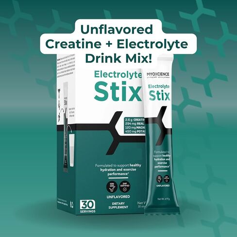 MYOXCIENCE Electrolyte STIX | Creatine Electrolyte Powder | Recovery from Exercise & Muscle Development w/Real Salt (Unflavored) (Stix 30 ct) in Kuwait