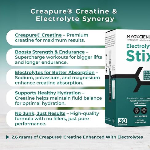 MYOXCIENCE Electrolyte STIX | Creatine Electrolyte Powder | Recovery from Exercise & Muscle Development w/Real Salt (Unflavored) (Stix 30 ct) in Kuwait