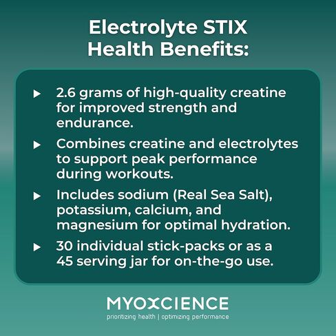 MYOXCIENCE Electrolyte STIX | Creatine Electrolyte Powder | Recovery from Exercise & Muscle Development w/Real Salt (Unflavored) (Stix 30 ct) in Kuwait