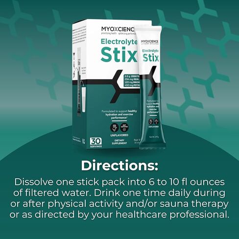MYOXCIENCE Electrolyte STIX | Creatine Electrolyte Powder | Recovery from Exercise & Muscle Development w/Real Salt (Unflavored) (Stix 30 ct) in Kuwait