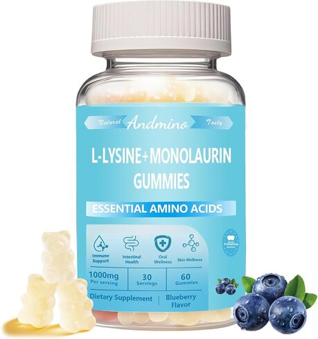 L ليسين + علكة مونولورين 1000 مجم، مع تريهالوز، لدعم المناعة وصحة الفم، للبالغين والأطفال، نباتي، غير معدل وراثيًا، خالي من الغلوتين، نكهة التوت الأزرق، 60 in Kuwait
