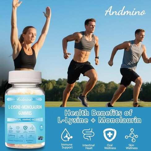 L ليسين + علكة مونولورين 1000 مجم، مع تريهالوز، لدعم المناعة وصحة الفم، للبالغين والأطفال، نباتي، غير معدل وراثيًا، خالي من الغلوتين، نكهة التوت الأزرق، 60 in Kuwait