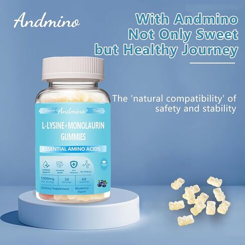 L ليسين + علكة مونولورين 1000 مجم، مع تريهالوز، لدعم المناعة وصحة الفم، للبالغين والأطفال، نباتي، غير معدل وراثيًا، خالي من الغلوتين، نكهة التوت الأزرق، 60 in Kuwait