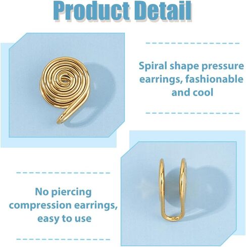 10Pcs 5 Colors Pressure Earrings for Keloids 304 Stainless Steel Clip Earrings Spiral Non-Pierced Earrings Compression Earrings Adjustable Keloid Earrings for Women Men Ladies in Saudi Arabia