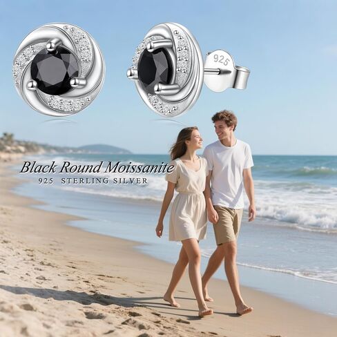 Black Moissanite Stud Earrings 1ct 5mm White Gold Plated 925 Sterling Silver Lab Round Cut Moissanite Earrings for Women Men in Saudi Arabia