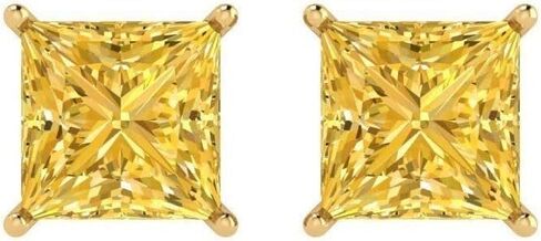 Generic 3.00ct Princess Cut Solitaire Classic Citrine أقراط In14k مطلية بالذهب الأصفر 925 الفضة، صغير in Kuwait