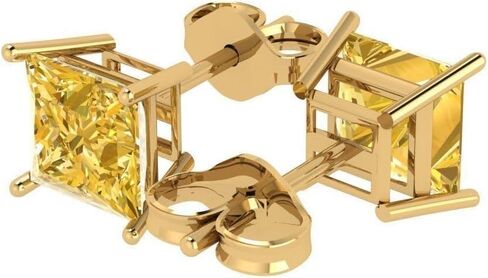 Generic 3.00ct Princess Cut Solitaire Classic Citrine أقراط In14k مطلية بالذهب الأصفر 925 الفضة، صغير in Kuwait