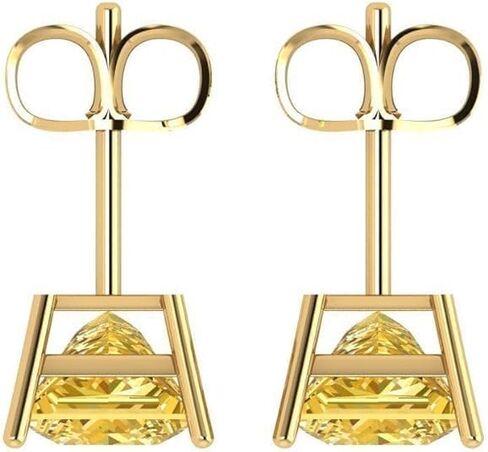 Generic 3.00ct Princess Cut Solitaire Classic Citrine أقراط In14k مطلية بالذهب الأصفر 925 الفضة، صغير in Kuwait