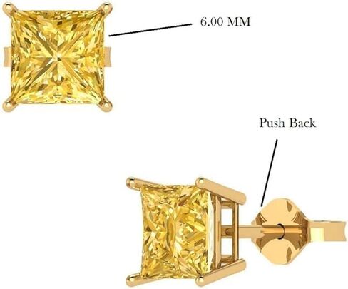 Generic 3.00ct Princess Cut Solitaire Classic Citrine أقراط In14k مطلية بالذهب الأصفر 925 الفضة، صغير in Kuwait