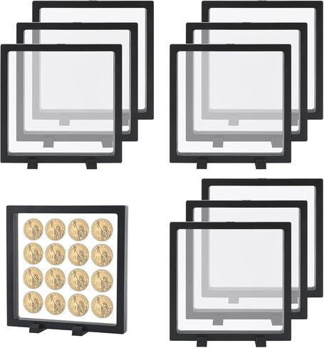 20 PCS أسود ثلاثي الأبعاد حالة العرض العائمة 3.5 × 3.5 × 0.8 بوصة ، شاشة التحدي عملة معدنية ، صندوق تخزين مجوهرات PE شفاف ، حامل العروض العائمة على العملات المعدنية التحدي العتيقة ، الميدالية ، الطوابع in Kuwait