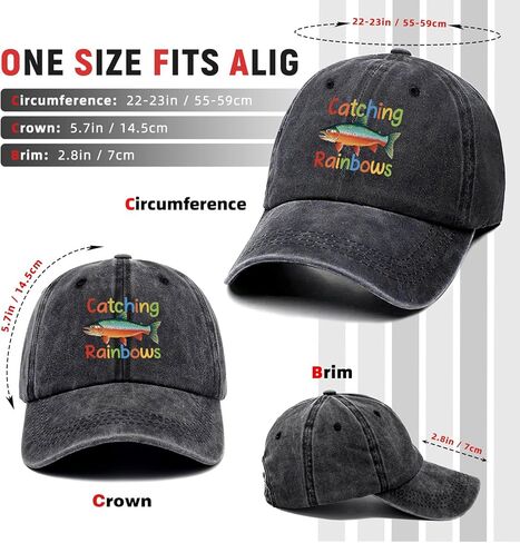 Catching Rainbows Trout Funny Printed Cotton Baseball Cap Adjustable Retro Washed Lightweight and Breathable Sun Hat, Retirement Birthday Gifts for Fishing Lover Grandpa Dad Husband Fisherman Brother in Saudi Arabia