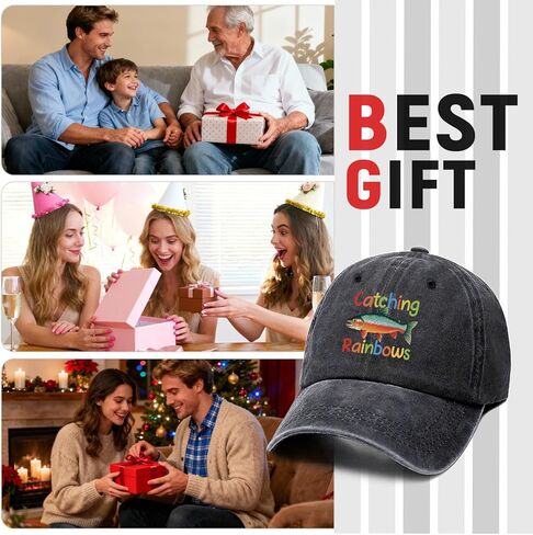 Catching Rainbows Trout Funny Printed Cotton Baseball Cap Adjustable Retro Washed Lightweight and Breathable Sun Hat, Retirement Birthday Gifts for Fishing Lover Grandpa Dad Husband Fisherman Brother in Saudi Arabia