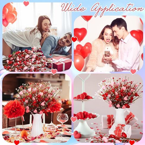 Crowye 12 Pcs Valentine's Day Artificial Flower Stems Valentines Red Berry Heart Floral Picks Spray Branches for Flower Arrangements Vase Filler for Mother's Day Wedding Gifts Home(Red, Pink) in Saudi Arabia