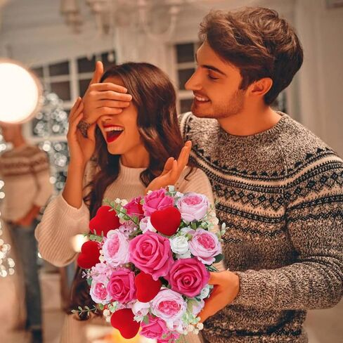 Valentine's Day Decorations Valentines Flowers Artificial Rose Peony Fake Spring Flowers Love Hyacinth Bouquet Indoor Silk Floral Arrangements for Home Table Anniversary Wedding Decorations in Saudi Arabia