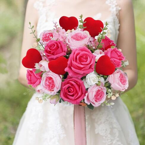 Valentine's Day Decorations Valentines Flowers Artificial Rose Peony Fake Spring Flowers Love Hyacinth Bouquet Indoor Silk Floral Arrangements for Home Table Anniversary Wedding Decorations in Saudi Arabia