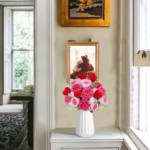 Valentine's Day Decorations Valentines Flowers Artificial Rose Peony Fake Spring Flowers Love Hyacinth Bouquet Indoor Silk Floral Arrangements for Home Table Anniversary Wedding Decorations in Saudi Arabia