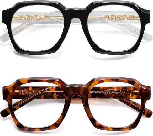 AMOMOMA 2 Pack Retro Square Reading Glasses for Women Men,Spring Hinge Blue Light Computer Reader Frame AM6190 in Saudi Arabia