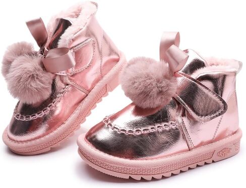 kkdom Toddler Girls Winter Snow Boots Cute Pompon Lace Up Fur Winter Warm Sweetheart Princess Fluffy Boots for Girls in Saudi Arabia