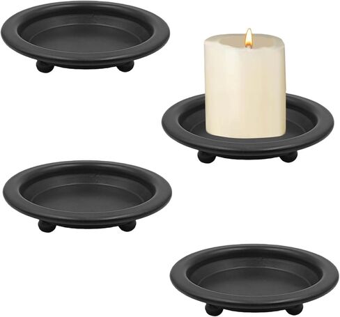 Matte Black Candle Plates 2 Piece Set - Iron Candle Holders for Pillar & Scented Candles, Metal Saucer Candle Plate for Table Decor, Elegant Candle Holders for Home & Dinner in Saudi Arabia
