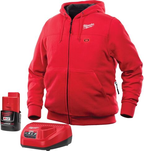 مجموعة سترة Milwaukee Hoodie M12 12V Lithium-Ion للمناطق الحرارية الأمامية والخلفية - جميع الأحجام والألوان - البطارية والشاحن متضمنان - (3X-Large، أحمر) in Saudi Arabia