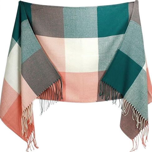 Winter Scarf for Women Color-Blocked Plaid with Fringe Trim, Warm Big Tartan Blanket Wrap Shawl Ladies Gifts, Wrap for Daily Outings Cafe and Commute in Saudi Arabia