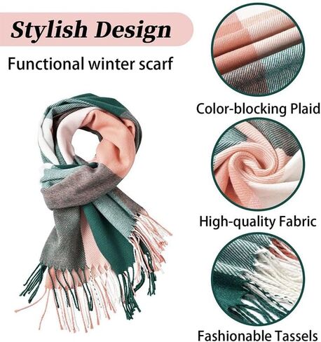 Winter Scarf for Women Color-Blocked Plaid with Fringe Trim, Warm Big Tartan Blanket Wrap Shawl Ladies Gifts, Wrap for Daily Outings Cafe and Commute in Saudi Arabia